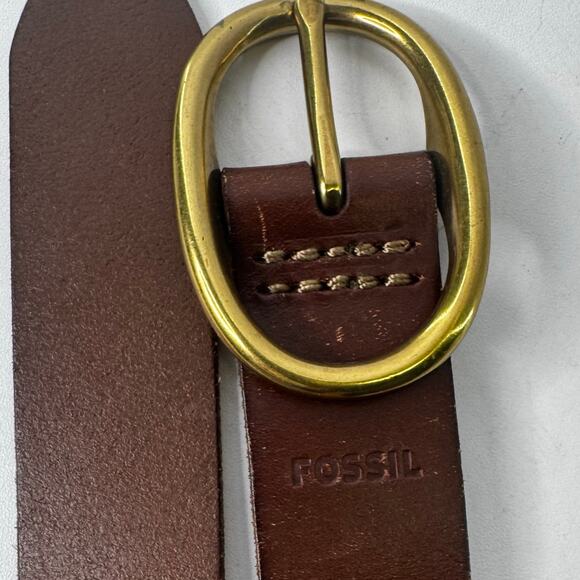Vintage Fossil Tan Leather Belt With Brass Buckle Size Medium 36 - Picture 2 of 6